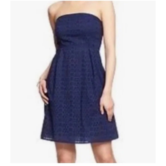 J. Crew‎ Eyelet Dress Strapless Navy Blue Cotton Blend Size 6P NWT